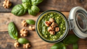 Baharatlı Fesleğenli Cevizli Pesto Sosu