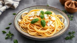 Fesleğen Kremalı Keçi Peynirli Spaghetti Carbonara