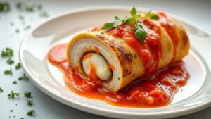 Fesleğenli Kremsi Mozzarella Soslu Tavuk Rulo