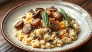 Portakal ve Adaçayı Kremalı Mantar Risotto