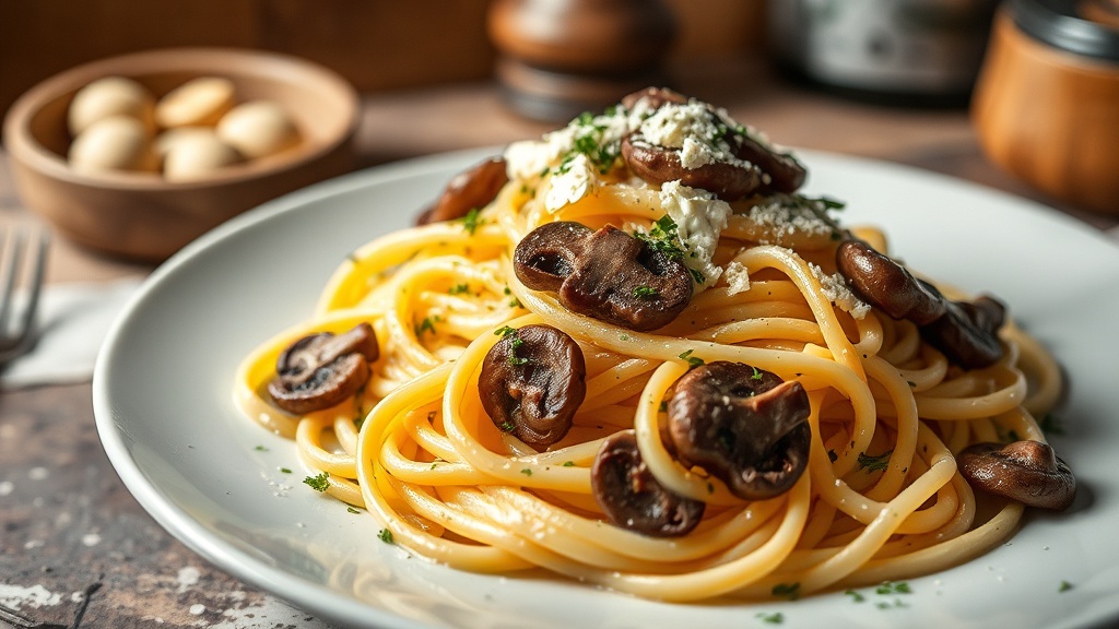 Truffle mantarli keci peynirli krema soslu fettuccine 1777035695