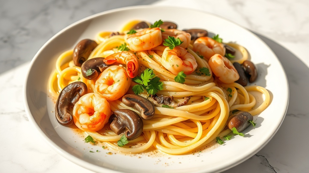 Trüflü Mantarlı Karides Fettuccine